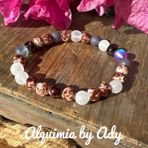 Chocolate agate and selenite bracelet - Picture 1 of 1